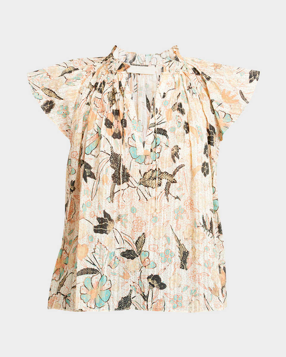 Cleo Split-Neck Ruffled Floral Top